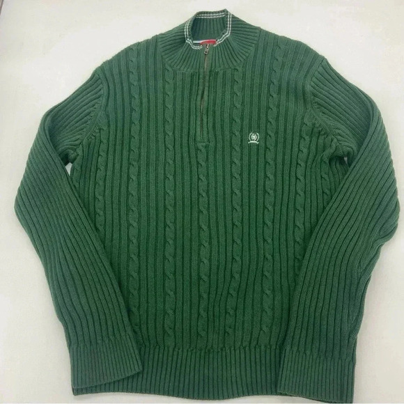 Tommy Hilfiger Mens Crest XL 1/4 Zip Cable Knit Sweater Cotton Hunter Green - Picture 1 of 9